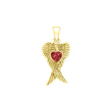 Heart Gemstone and Double Angel Wings Yellow Gold Pendant GPD5229 - Jewelry