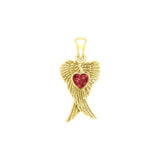 Heart Gemstone and Double Angel Wings Yellow Gold Pendant GPD5229