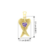 Heart Gemstone and Double Angel Wings Yellow Gold Pendant GPD5229 - Jewelry