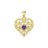 Yellow Gold Geometric Heart Flower of Life Pendant with Gemstone GPD5282