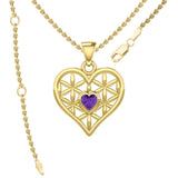 Yellow Gold Geometric Heart Flower of Life Pendant with Gemstone GPD5282