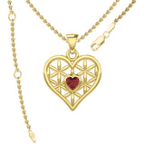 Yellow Gold Geometric Heart Flower of Life Pendant with Gemstone GPD5282 - Jewelry