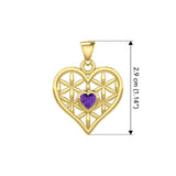 Yellow Gold Geometric Heart Flower of Life Pendant with Gemstone GPD5282 - Jewelry
