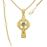 Celtic Cross Yellow Gold Pendant with Heart Gemstone GPD5337 - Jewelry