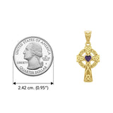Celtic Cross Yellow Gold Pendant with Heart Gemstone GPD5337 - Jewelry