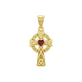 Celtic Cross Yellow Gold Pendant with Heart Gemstone GPD5337