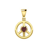 Peace Solid Yellow Gold Pendant with Heart Gemstone  GPD5339