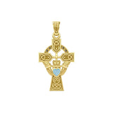Celtic Cross and Irish Claddagh Yellow Gold Pendant with Heart Gemstone GPD5340 - Jewelry