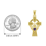 Celtic Cross and Irish Claddagh Yellow Gold Pendant with Heart Gemstone GPD5340 - Jewelry