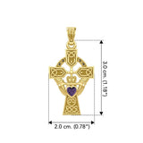 Celtic Cross and Irish Claddagh Yellow Gold Pendant with Heart Gemstone GPD5340 - Jewelry