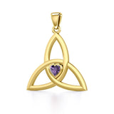 The Celtic Trinity Knot 14 Karat Yellow Gold Pendant with Heart Gemstone GPD5342 - Jewelry