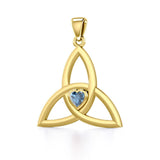 The Celtic Trinity Knot 14 Karat Yellow Gold Pendant with Heart Gemstone GPD5342 - Jewelry