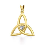 The Celtic Trinity Knot 14 Karat Yellow Gold Pendant with Heart Gemstone GPD5342 - Jewelry