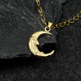 Crescent Moon Face with Stars Solid Gold Pendant GPD5642 - Jewelry