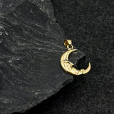 Crescent Moon Face with Stars Solid Gold Pendant GPD5642 - Jewelry