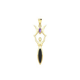 Triple Goddess with Marquise Gemstone Solid Yellow Gold Pendant GPD5659 - Jewelry