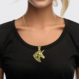 Celtic Unicorn Solid Yellow Gold Pendant with Gem GPD5732