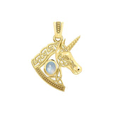 Celtic Unicorn Solid Yellow Gold Pendant with Gem GPD5732