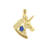 Celtic Unicorn Solid Yellow Gold Pendant with Gem GPD5732