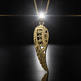 Celtic Angel Wing with Rune Symbols Solid Gold Pendant