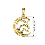 Crescent Moon and Virgo Astrology Constellation Solid Yellow Gold Pendant GPD5771 - Jewelry