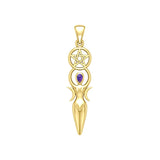 Goddess with Five-Pointed Star Solid Yellow Gold Pendant with Gemstone GPD5860