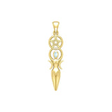 Goddess with Five-Pointed Star Solid Yellow Gold Pendant with Gemstone GPD5860