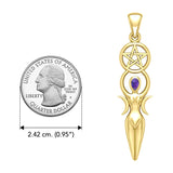 Goddess with Five-Pointed Star Solid Yellow Gold Pendant with Gemstone GPD5860