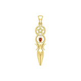 Goddess with Five-Pointed Star Solid Yellow Gold Pendant with Gemstone GPD5860