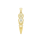 Goddess with Five-Pointed Star Solid Yellow Gold Pendant with Gemstone GPD5860