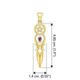 Goddess with Five-Pointed Star Solid Yellow Gold Pendant with Gemstone GPD5860