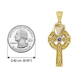 Celtic Knotwork Solid Yellow Gold Cross with Harp Pendant GPD5865 - Jewelry