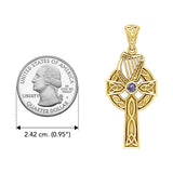 Celtic Knotwork Solid Yellow Gold Cross with Harp Pendant GPD5865