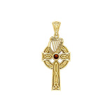 Celtic Knotwork Solid Yellow Gold Cross with Harp Pendant GPD5865 - Jewelry