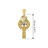 Celtic Knotwork Solid Yellow Gold Cross with Harp Pendant GPD5865 - Jewelry