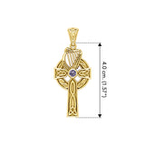 Celtic Knotwork Solid Yellow Gold Cross with Harp Pendant GPD5865