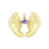 Guardian Angel Wings Solid Yellow Gold Pendant with Birthstone GPD5867