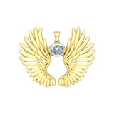 Guardian Angel Wings Solid Yellow Gold Pendant with Birthstone GPD5867