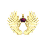 Guardian Angel Wings Solid Yellow Gold Pendant with Birthstone GPD5867