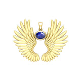 Guardian Angel Wings Solid Yellow Gold Pendant with Birthstone GPD5867