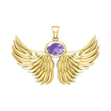 Guardian Angel Wings Solid Yellow Gold Pendant with Birthstone GPD5869 - Jewelry