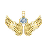 Guardian Angel Wings Solid Yellow Gold Pendant with Birthstone GPD5869 - Jewelry