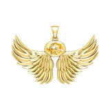Guardian Angel Wings Solid Yellow Gold Pendant with Birthstone GPD5869 - Jewelry