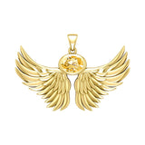 Guardian Angel Wings Solid Yellow Gold Pendant with Birthstone GPD5869