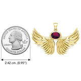 Guardian Angel Wings Solid Yellow Gold Pendant with Birthstone GPD5869