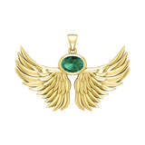 Guardian Angel Wings Solid Yellow Gold Pendant with Birthstone GPD5869 - Jewelry