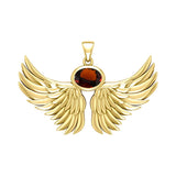 Guardian Angel Wings Solid Yellow Gold Pendant with Birthstone GPD5869 - Jewelry