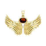 Guardian Angel Wings Solid Yellow Gold Pendant with Birthstone GPD5869