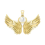 Guardian Angel Wings Solid Yellow Gold Pendant with Birthstone GPD5869 - Jewelry