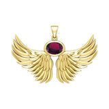 Guardian Angel Wings Solid Yellow Gold Pendant with Birthstone GPD5869 - Jewelry